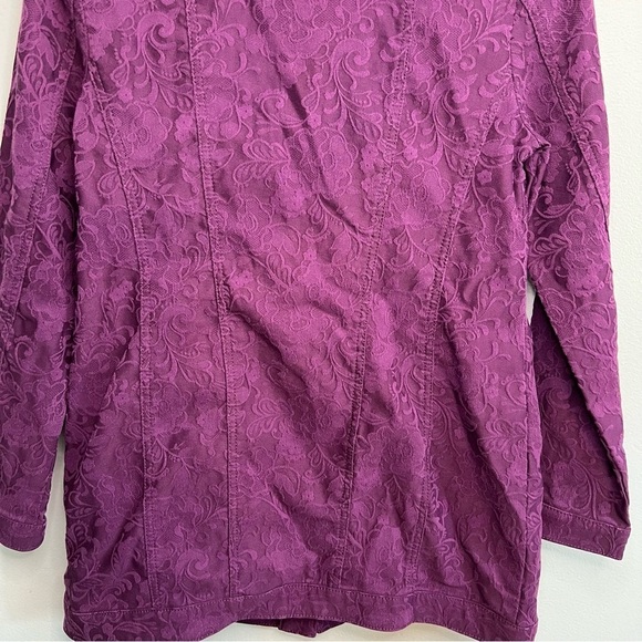 Chico’s Elongated Jacquard Denim Jacket Purple Sz S / Sz 4 / Sz 6 Long Fit - Picture 11 of 13